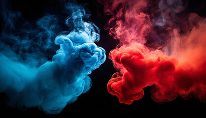 vibrant nebula with swirling red and blue smoke-like patterns against a deep black background, creating a dynamic and otherworldly visual experience