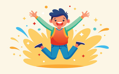 happy boy jumping with arms up in the air