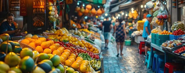 Obraz premium Vibrant Marketplace Immersing in Bangkok s Bustling Street Culture