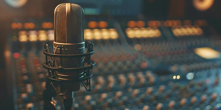 Sleek recording studio interior with digital sound mixing console and professional equipment. Concept Recording Studios, Sound Mixing Consoles, Professional Equipment, Interior Design