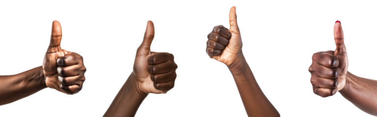 Set of thumbs up png, bundle of black hands showing a thumbs up sign, collection isolated on white or transparent background hd
