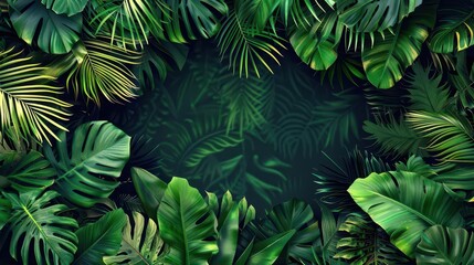 lush tropical jungle foliage frame with copy space exotic nature background digital illustration