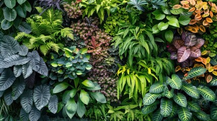 Fototapeta premium lush living wall with diverse perennial plants in serene office atrium urban gardening interior design