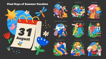 Final Days Summer Vacation. Flat Vector Illustration