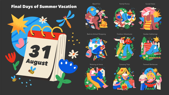 Final Days Summer Vacation. Flat Vector Illustration