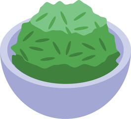 Illustration of a small bowl, commonly seen accompanying sushi, filled with green wasabi
