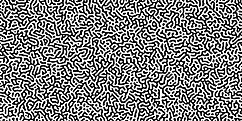 Fototapeta premium Abstract truing organic wallpaper Turing reaction diffusion monochrome seamless pattern with chaotic motion. Generative algorithm psychedelic background. Reaction-diffusion or truing pattern formation