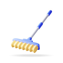 3d cleaning broom isolated on white. Render broom icon. House cleaning equipment. Household accessories. Realistic vector illustration