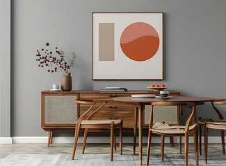 Scandinavian dining room with poster mockup