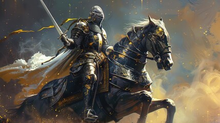 medieval knight in shining armor on majestic steed heroic fantasy character digital painting