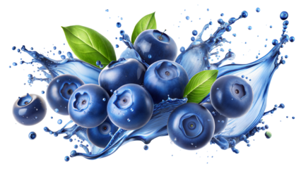 Blueberry  flying in splash of blueberry  juice isolated on white background cutout