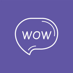 wow word in speech bubble. flat simple trend style logotype modern minimal graphic art sticker design isolated on purple. concept of surprise in internet
