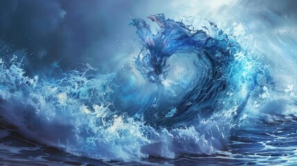 mysterious sea monster wave in abstract ocean background surreal aquatic creature illustration