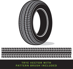 Tyre vector illustration with tyre tread pattern brush