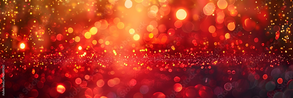 Poster stunning abstract background with shimmering red and golden bokeh lights