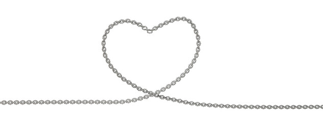 3D illustration features sharp-tipped metal chains gracefully woven into a captivating heart shape (transparent PNG). Perfect for modern art projects with a touch of romance. 