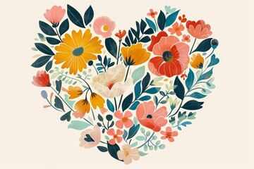 Obraz premium Whimsical Floral Heart Design for Print, Card, Poster - Joyful and Playful Illustration