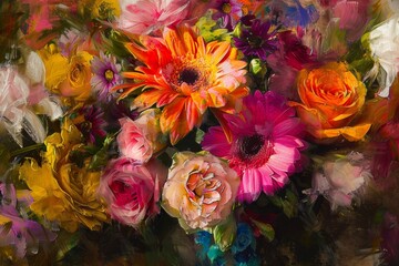 Colorful Impressionistic Bouquet Painting in Bold Brushstrokes for Vibrant Home Decor and Gifts