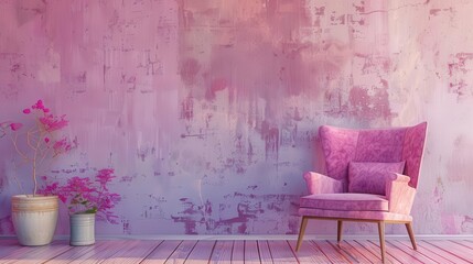 retro interior living room with empty wall vintage home decor digital painting