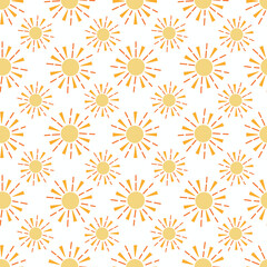 Boho Summer Sun on White Seamless Pattern Design