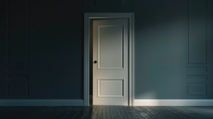 White door being opened in a dark room