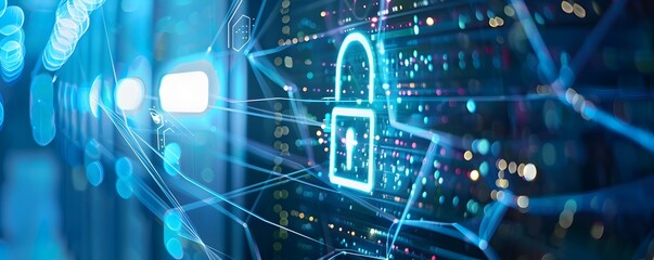Naklejka premium Advanced Cybersecurity Systems Protecting a Corporate Office Against Digital Disruption