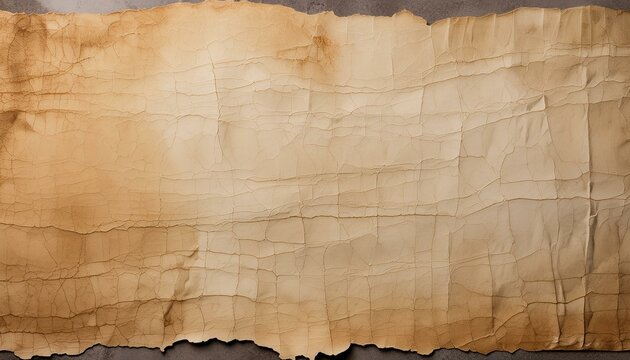 Abstract old rough antique parchment paper texture background with distressed vintage stains, worn torn edges