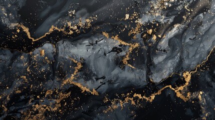 black and gold background featuring white ink-like liquid fluid painted textures, evoking a sense of luxury and sophistication reminiscent of marble stone.