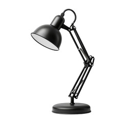 Black adjustable desk lamp with sleek design for modern home or office lighting. Perfect for reading, studying, or working. transparent background.