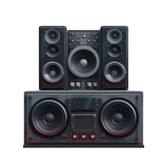 Obraz premium High-quality audio speaker system with multiple woofers and tweeters for premium sound experience, isolated on a white background. transparent background.
