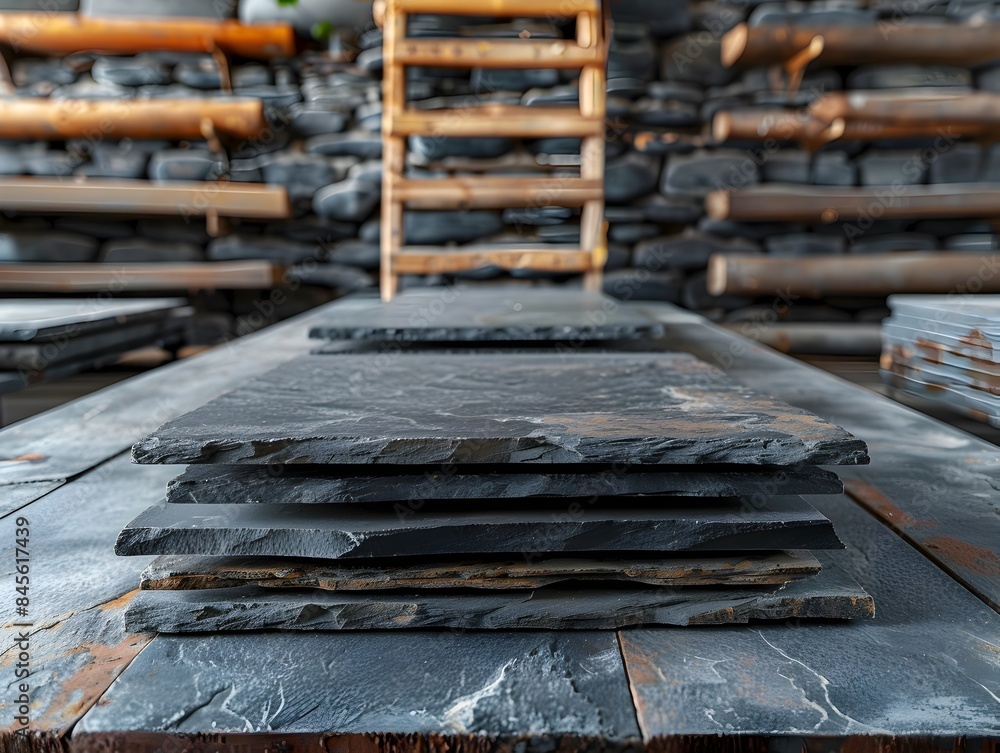 Poster layered slate table in architectural studio ideal for home improvement product display