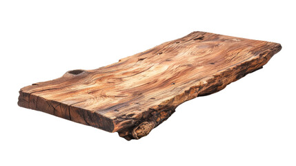 Natural hardwood slab with a raw, rustic finish, ideal for furniture design, crafting, or interior decoration purposes. transparent background.