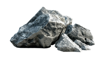 A stack of large rocks on a black background - heavy rock, big stones isolated on PNG transparent background.