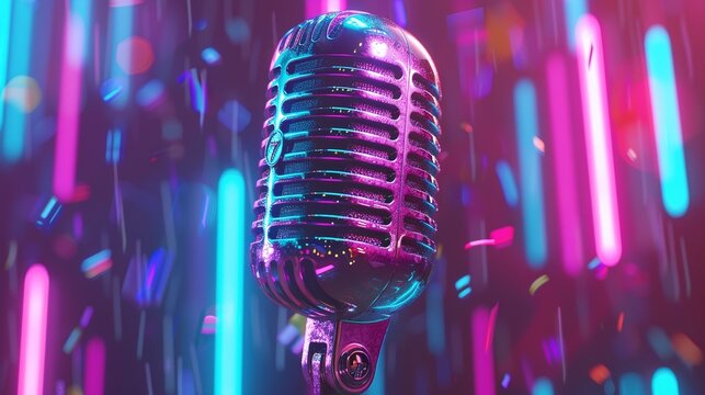 Abstract design poster for a karaoke microphone event. Open mic festival poster, singer party poster, night show poster, or comedy club poster