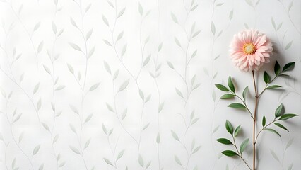 Obraz premium Single aster with leaves on a light patterned background, minimalism