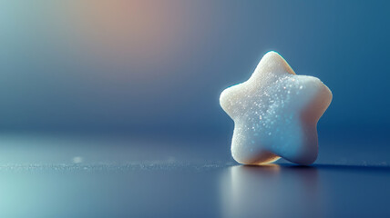 A star-shaped sugar cookie sprinkled with sugar on a blue surface.