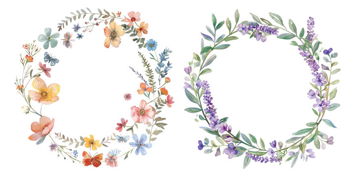 Flower circle wreath png cut out element set