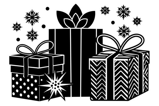 recommend clip art: Christmas gifts outline vector illustration