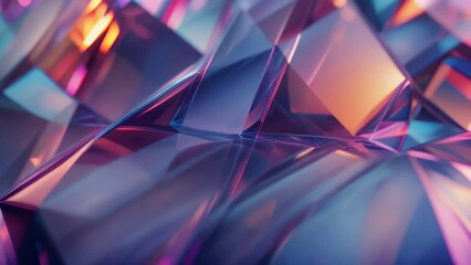 Footage featuring an moving abstract, colorful geometric shapes with a crystalline appearance under dynamic lighting. - Powered by Adobe