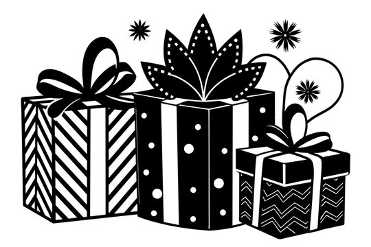 recommend clip art: Christmas gifts outline vector illustration
