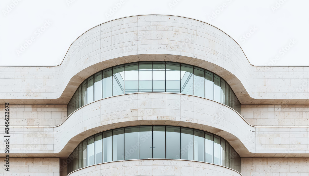 Poster A white building with curved balconies and large windows, highlighting its modern architectural design