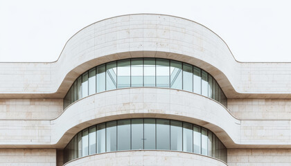 Fototapeta premium A white building with curved balconies and large windows, highlighting its modern architectural design