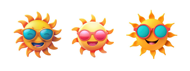 A sun wearing sunglasses isolated on white transparent background, PNG File. Perfect for clipart