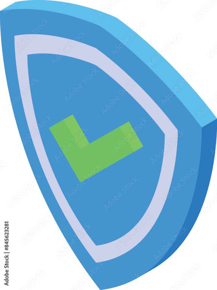 Poster blue security shield with green check mark presenting secure system for protection