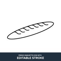 French baguette flat vector icon with editable stroke