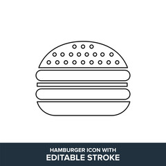 Hamburger flat vector icon with editable stroke