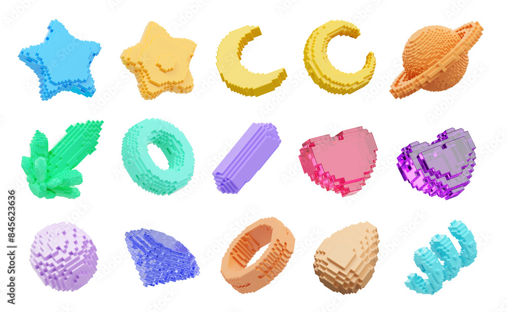 Poster low polygon colorful element set pack isolated background 3d rendering