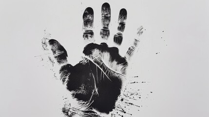 Fototapeta premium Black hand print on white background, artistic design. Abstract art and expression concept