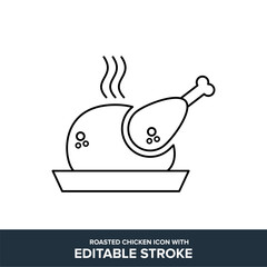 Roasted chicken flat vector icon with editable stroke
