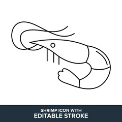 Shrimp flat vector icon with editable stroke